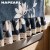 1PC NAPEARL American Countryside Printed Oven Skirt, Lotus Leaf Lace Edge Decorative Oven Door Curtain for Kitchen Home Decor