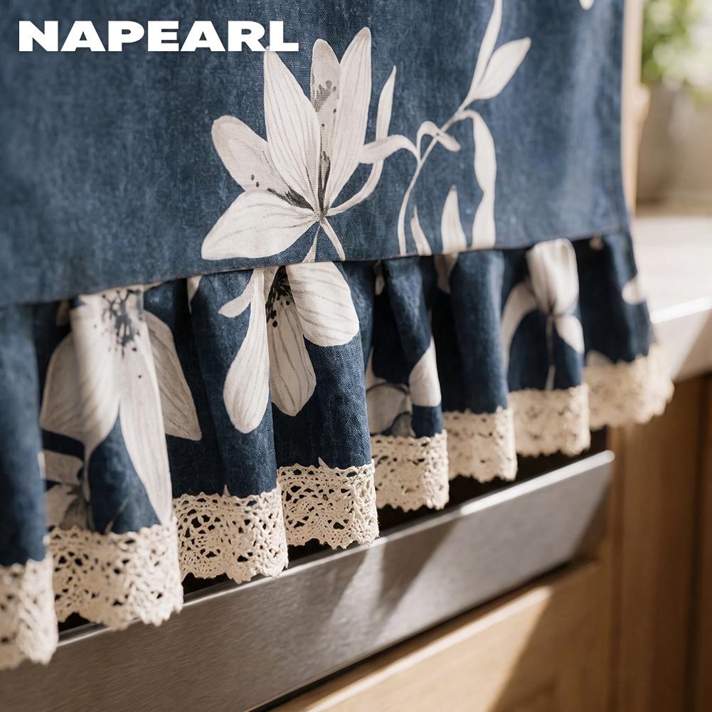 1PC NAPEARL American Countryside Printed Oven Skirt, Lotus Leaf Lace Edge Decorative Oven Door Curtain for Kitchen Home Decor