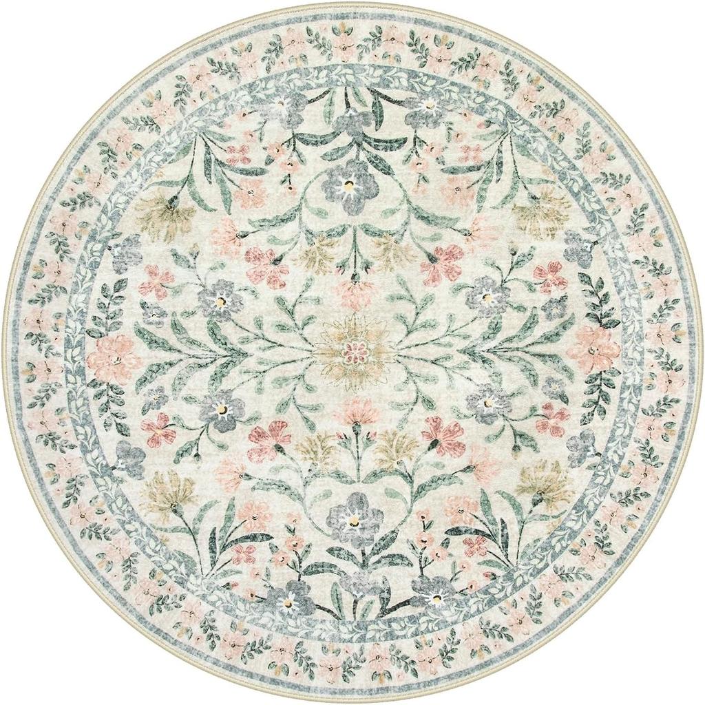 Růžový Květinový Kulatý Koberec Boho Styl Kruhový Koberec pro Evropský Pastorální Pohodlné Dekorativní Koberce Koupelnová Protiskluzová Rohožka ke Dveřím