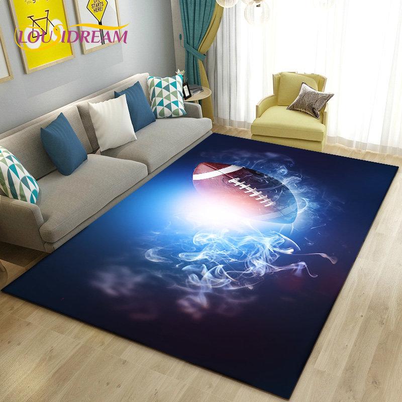 Amerikanisches Footballfeld Rugby Bereichsteppich Groß, Teppich für Wohnzimmer Schlafzimmer Sofa Fußmatte Dekoration, Rutschfeste Bodenmatte 3D