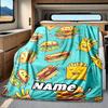 Fun Fast Food Characters On Blue Background Blanketcustomizable With Your Namecomfortable And Stylish Perfect For Travel Beds Chairs Offices Sofas