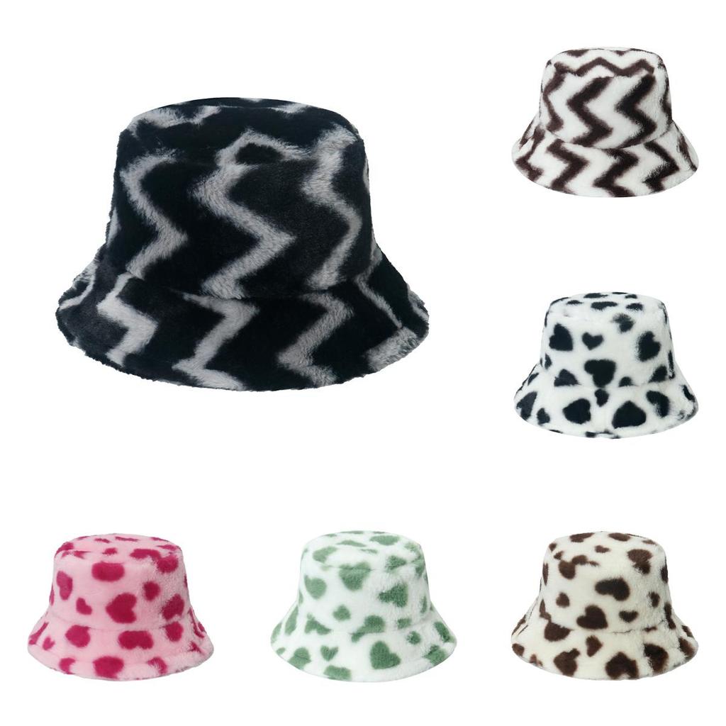 New Arrival Winter Fashion Plush Bucket Hat Warm Hat Heart Ecg Wave Fisherman Hat Men Women Black