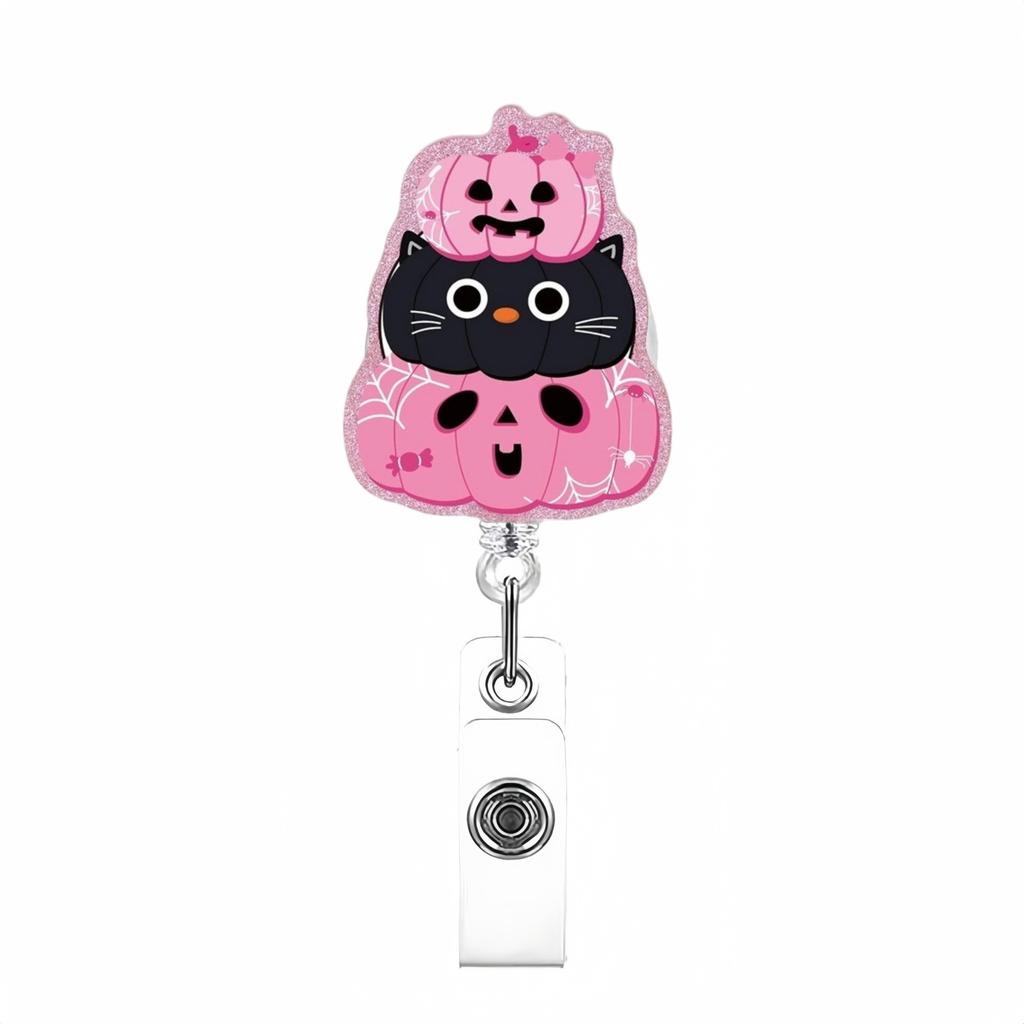 Glitter Acrylic Badge Holder Sturdy Ghost Id Card Holder Retractable Badge Reel Acrylic Pumpkin Badge Reel For Id Display Doctor
