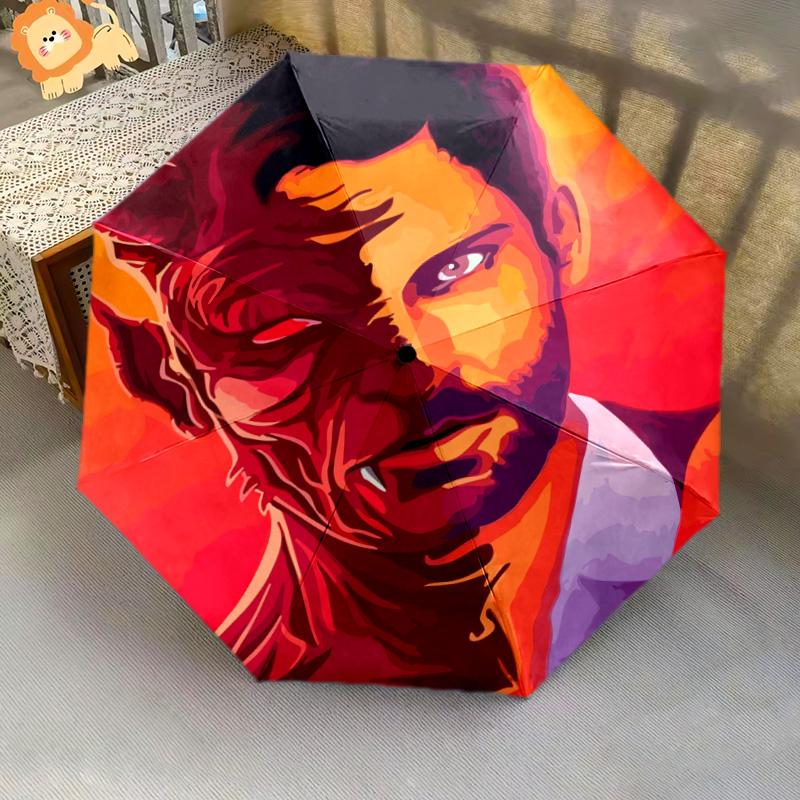 Fiery Dual Nature: Human Devil Folding umbrella travel Portable Sun umbrella Umbrella Three folds