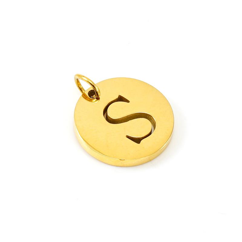 New titanium steel English letter DIY pendant fashionable stainless steel round hollow letter pendant