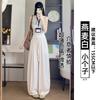 Navy Blue Tencel Linen Wide-leg Pants Women's Summer Thin High Waist Drape Straight Loose Lazy Cotton and Linen Suit Pants