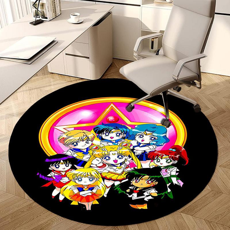 1pc Sailor Moon Characters Group Round Carpet, Made of Polyester,Perfect for Decorating Office Chairs, Living Rooms, A Vibrant Decorative Rug
