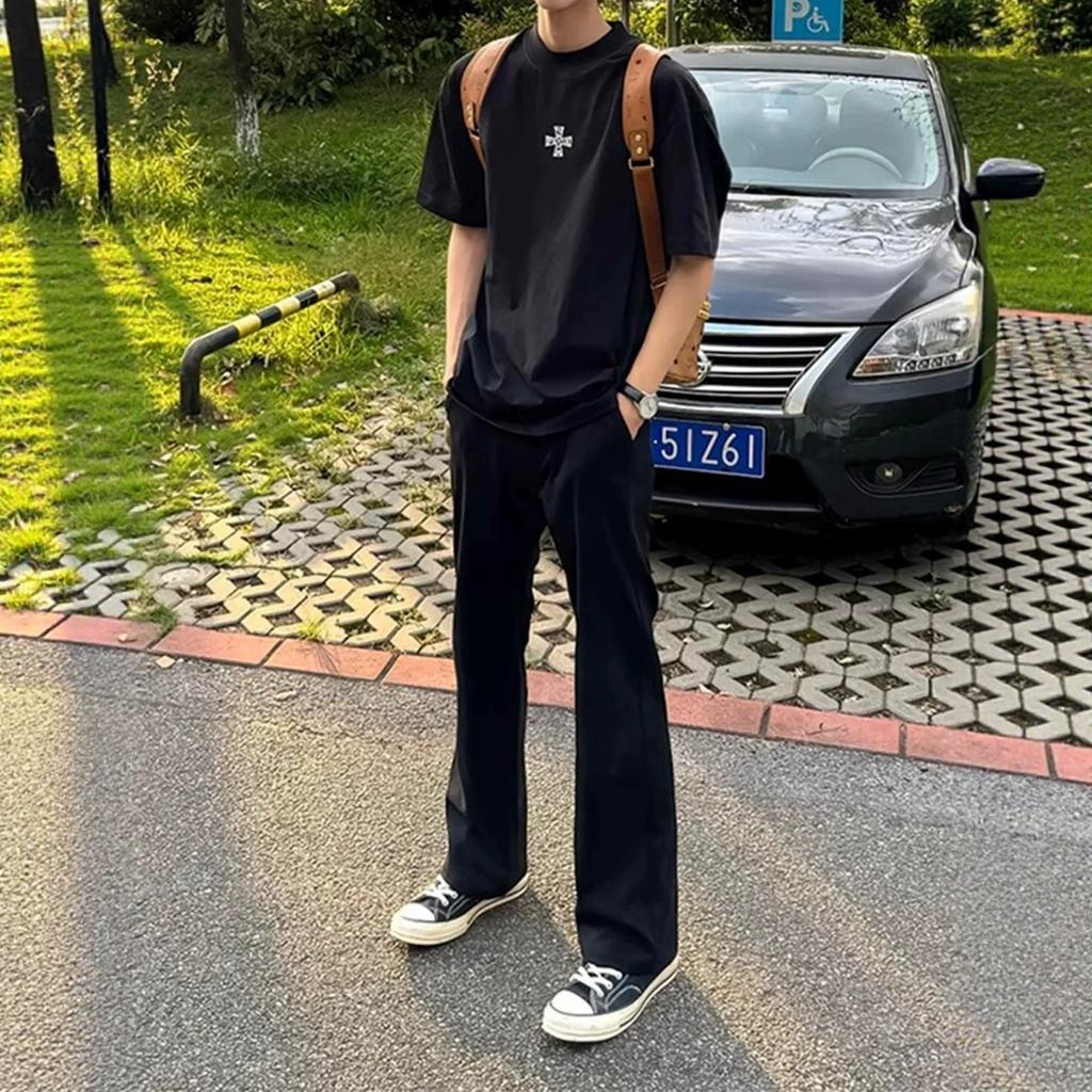 Black Slim Straight Trousers Men's Summer and Autumn American Crotch Pants Cleanfit Cool Quick-drying Slightly Pulled Trousers