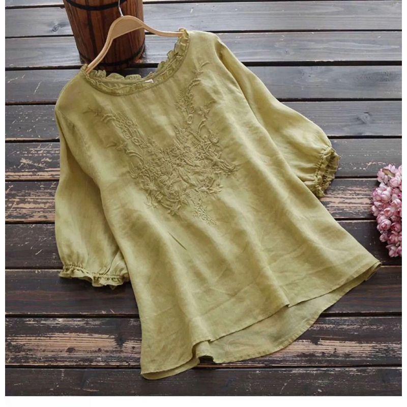 

round Neck Loose Candy Color Short Sleeve Shirt Top Lace Green 4XL