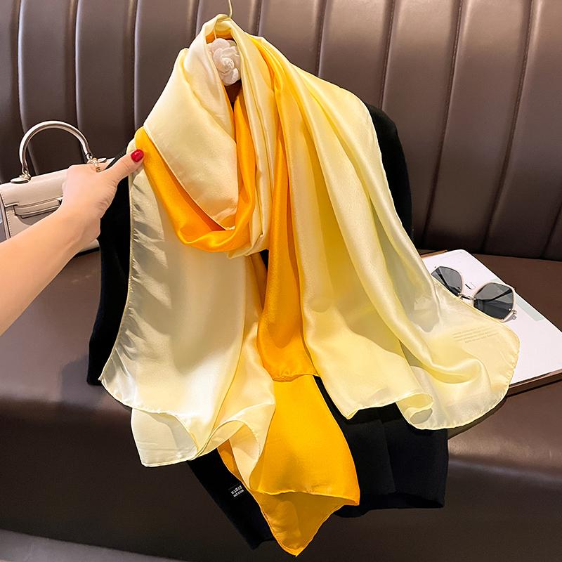 Gradient Silk Scarves Women Luxury Brand Hijab Scarf Foulard Femme Shawls Wraps Silk Bandana Head Scarf Hijab Beach Poncho