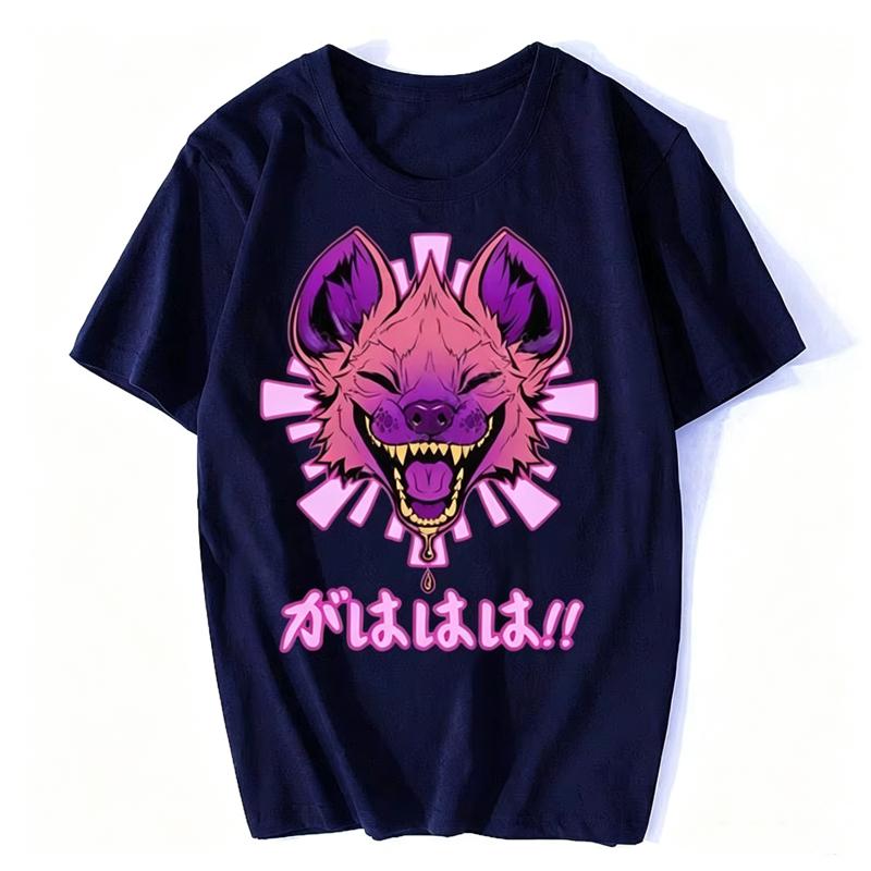 T-Shirt für Männer Kawaii Japanisch Vaporwave Hyäne T-Shirt Herren Kurzarm T-Shirt Harajuku Streetwear Pelzig Wildtiere Safari T-Shirts