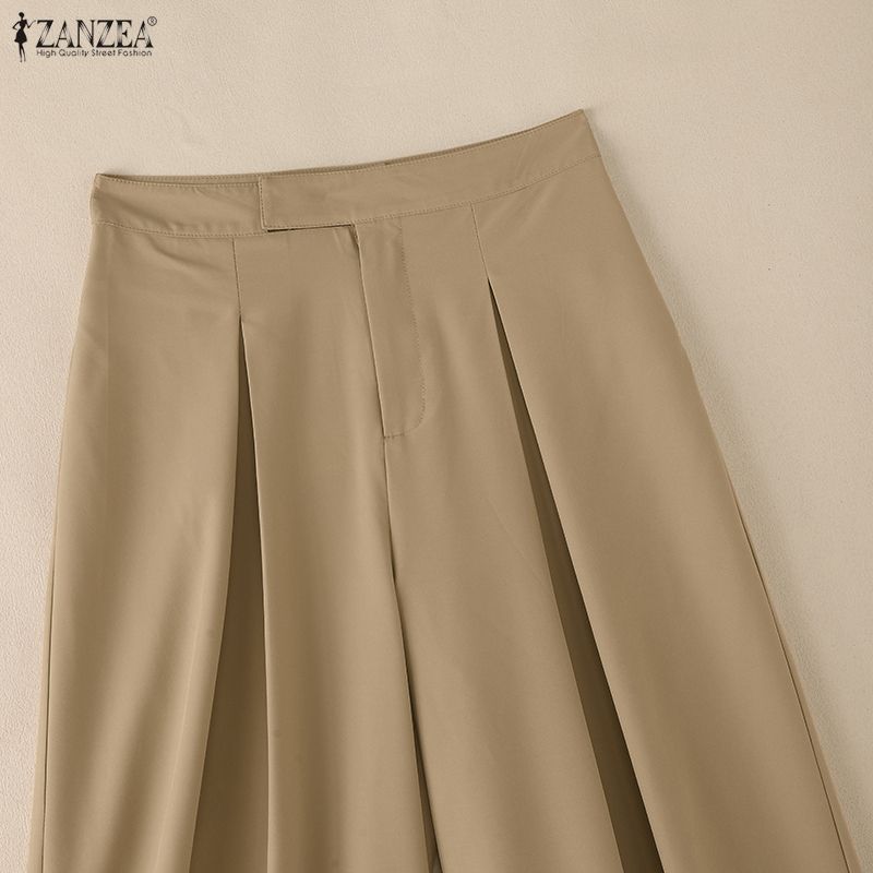 ZANZEA Kadın Günlük Düz Renk Bol Paça Pantolon
