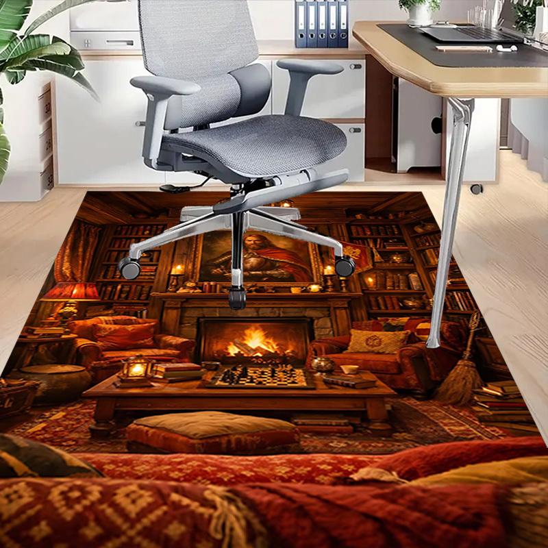 1PC Chessboard Library Non-Slip Floor Carpet Compatible for Office&Living Room&Bedroom&Dining room - Flat-Weave Machine-O328