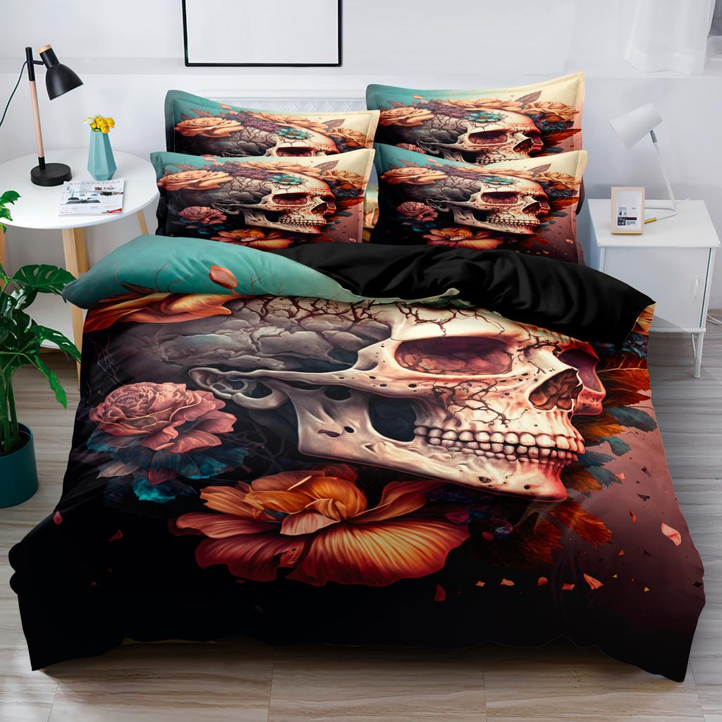 3-Piece Simple Modern Skull Animal Pattern Digital Printed Down Duvet Cover Set,Bedding Set(1 Down Duvet Cover+2 Pillowcases)