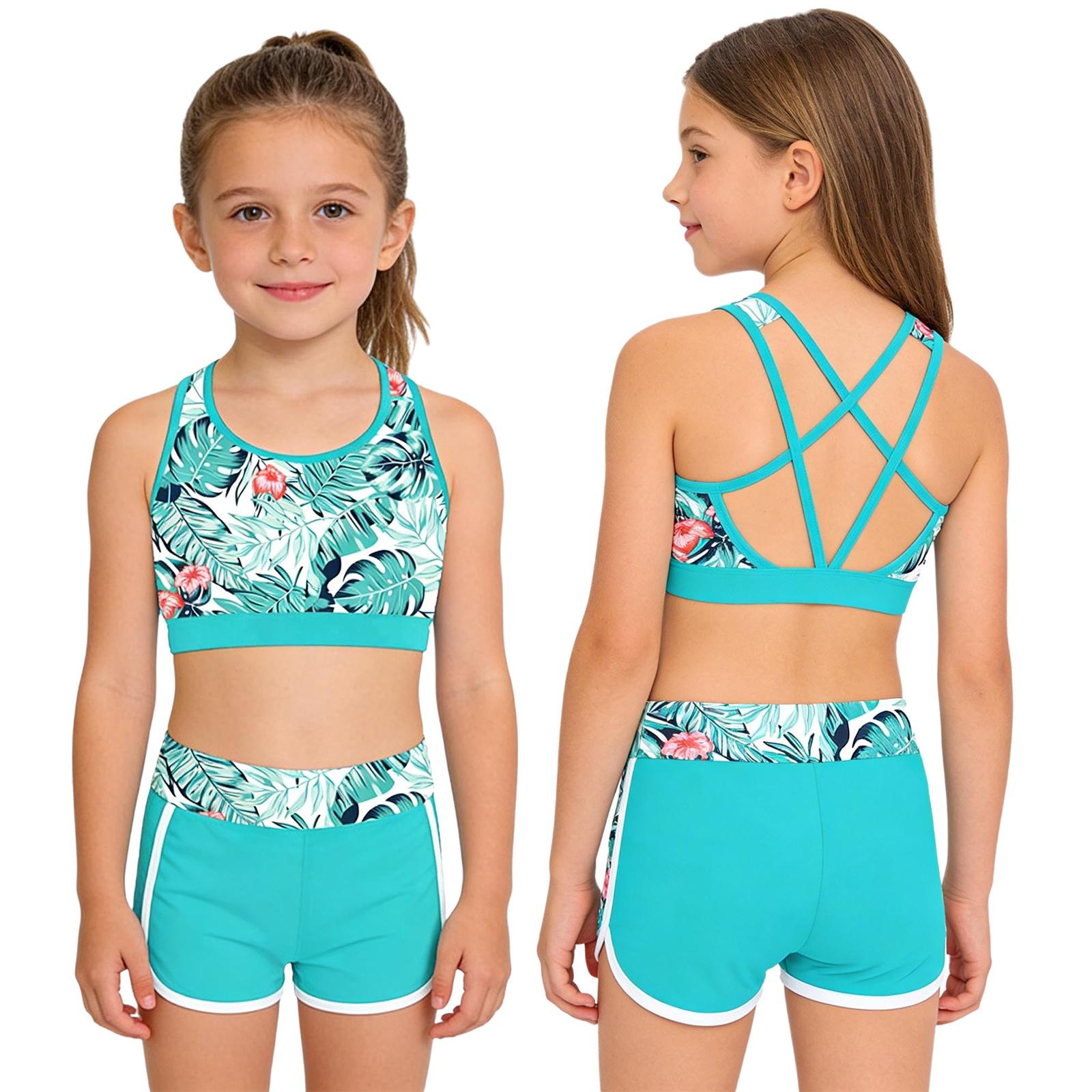 IEFiEL Kinderbadpaksets Badpak voor meisjes Bedrukt vest Crop Top met shorts en slips Set Strandbadkleding Zwembad Rashguard-pak 5-6 Years