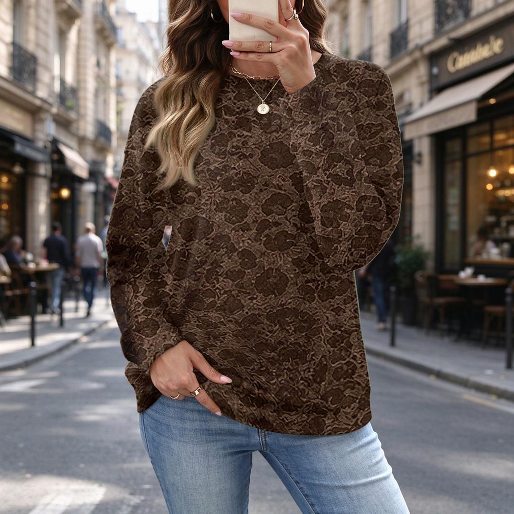 Women's Leopard Print Top, Versatile Casual Fall Winter Blouse for Everyday Wear