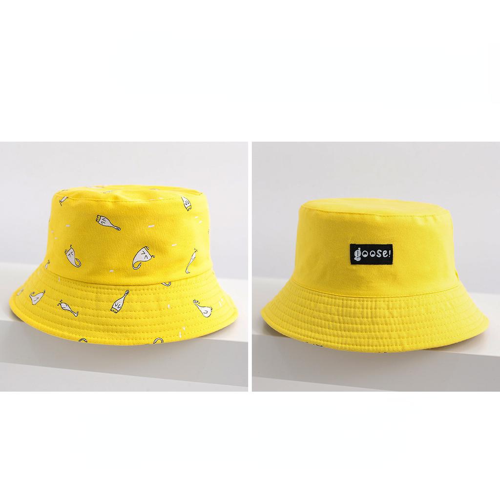 Hot, double-sided bucket hat women's summer sunshade basin hat cartoon print short-brimmed sunscreen damp hat