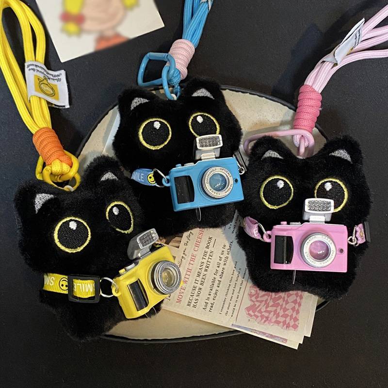 Black Cute Cat Keychain Plush Cartoon Kitten Doll Pendant Backpack Hanging Ornaments Car Keyring Birthday Gift