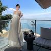 Vacanza Estiva Design Francese Paillettes Frange Pendolo Bretelle Abito in Chiffon Nudo Lungo Donna