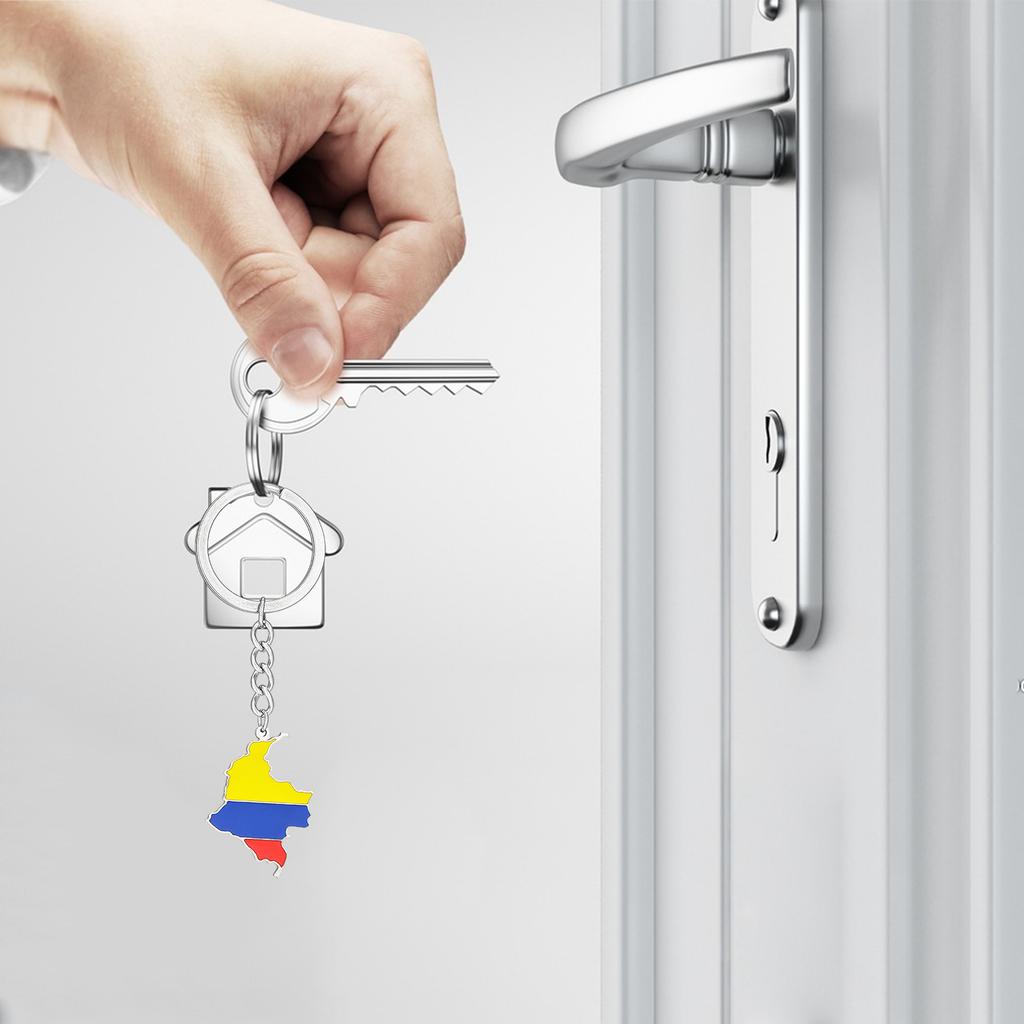 Gold/Silver Pendant Keychain Colombian Map Flag Key Rings Accessory for Women