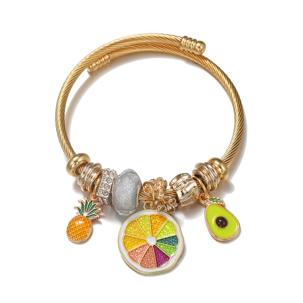 DIY Stainless Steel Bracelet Small Fresh Summer Fruit Pie Hand Ring Open Bracelet Ornament