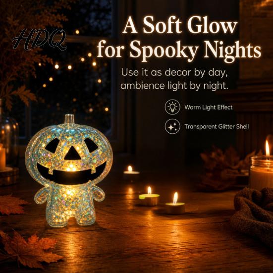 Spooky Pumpkin Sensory Toy Glitter Ghost Squeeze Toy Stress Relief Clear Man Halloween Party Favors Fidget Decompression