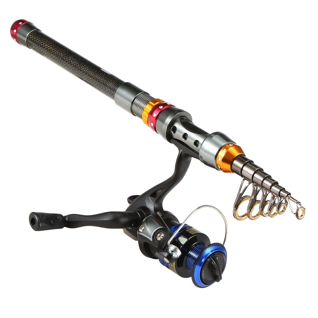 Portable Lure Rod Set Spinning Reel Fishing Rod Combos Full Kit Telescopic Fishing Rod Pole with Reel Line Lures Hooks