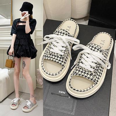 Nuevas sandalias de mujer a la moda con zapatillas informales de mujer a cuadros con cordones y parte inferior suave