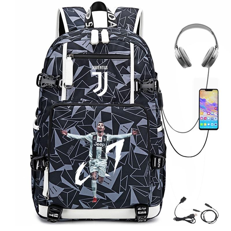 Football Star Cr7 Peripheral Personality Print Youth Backpack Large Capacity Leisure Travel Bag
