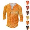 Men'S Printed T-Shirt Outdoor Retro Button Loose Long Sleeve Top