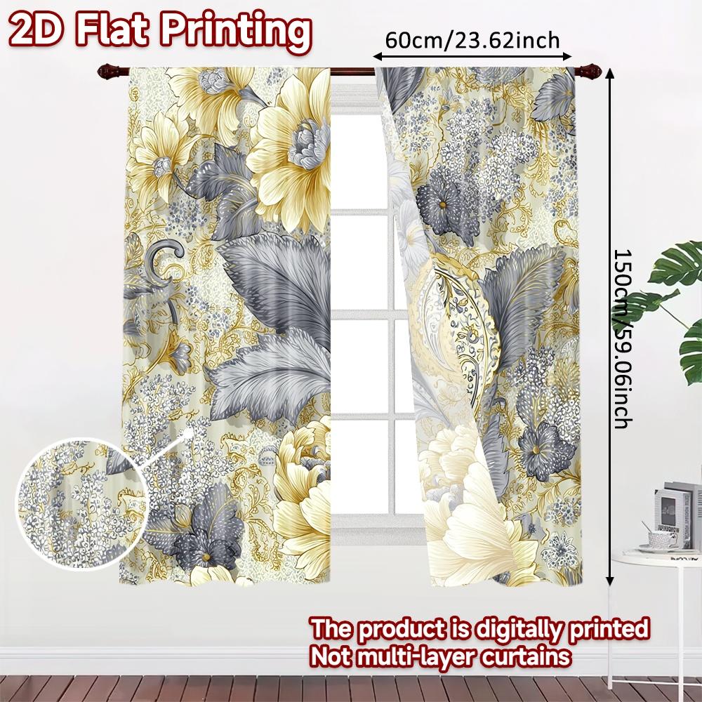 Set Of 2 Flat Printing Curtains Without Rod Floral Swirls Paisleys Women Is Day Festival Chic Print Polyester Easy Curtain