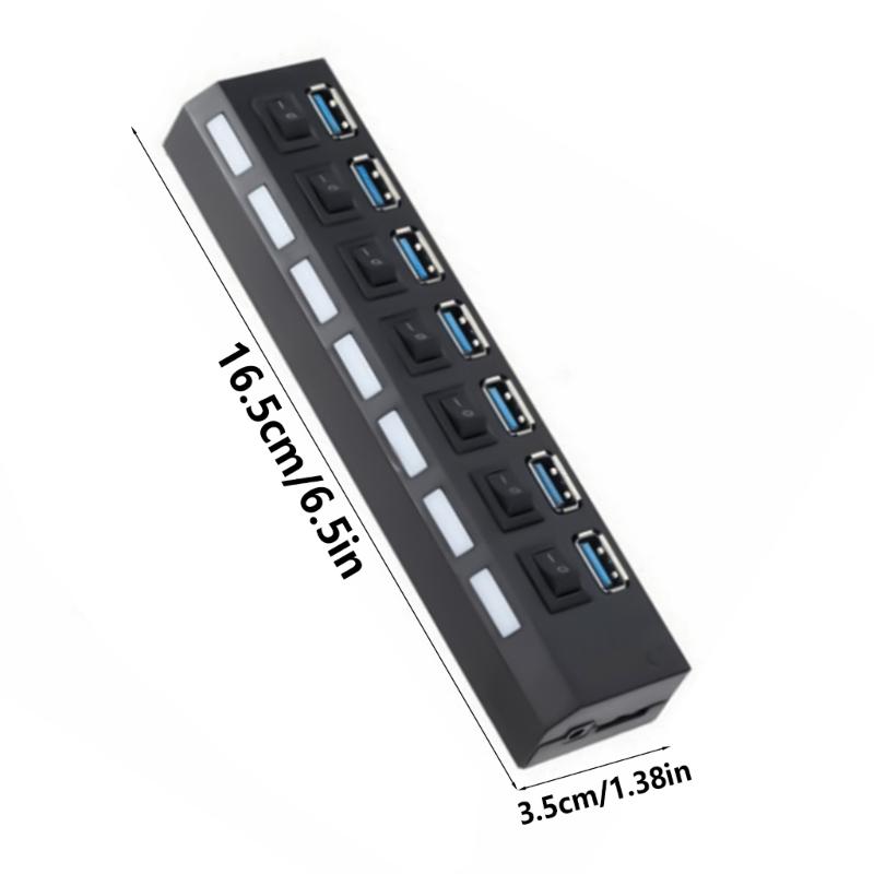 USB 3.0 2.0 Hub 7-Port USB Extender USB Splitter with Independent LED Switches Multi USB Port Hub for Laptop PC Devices