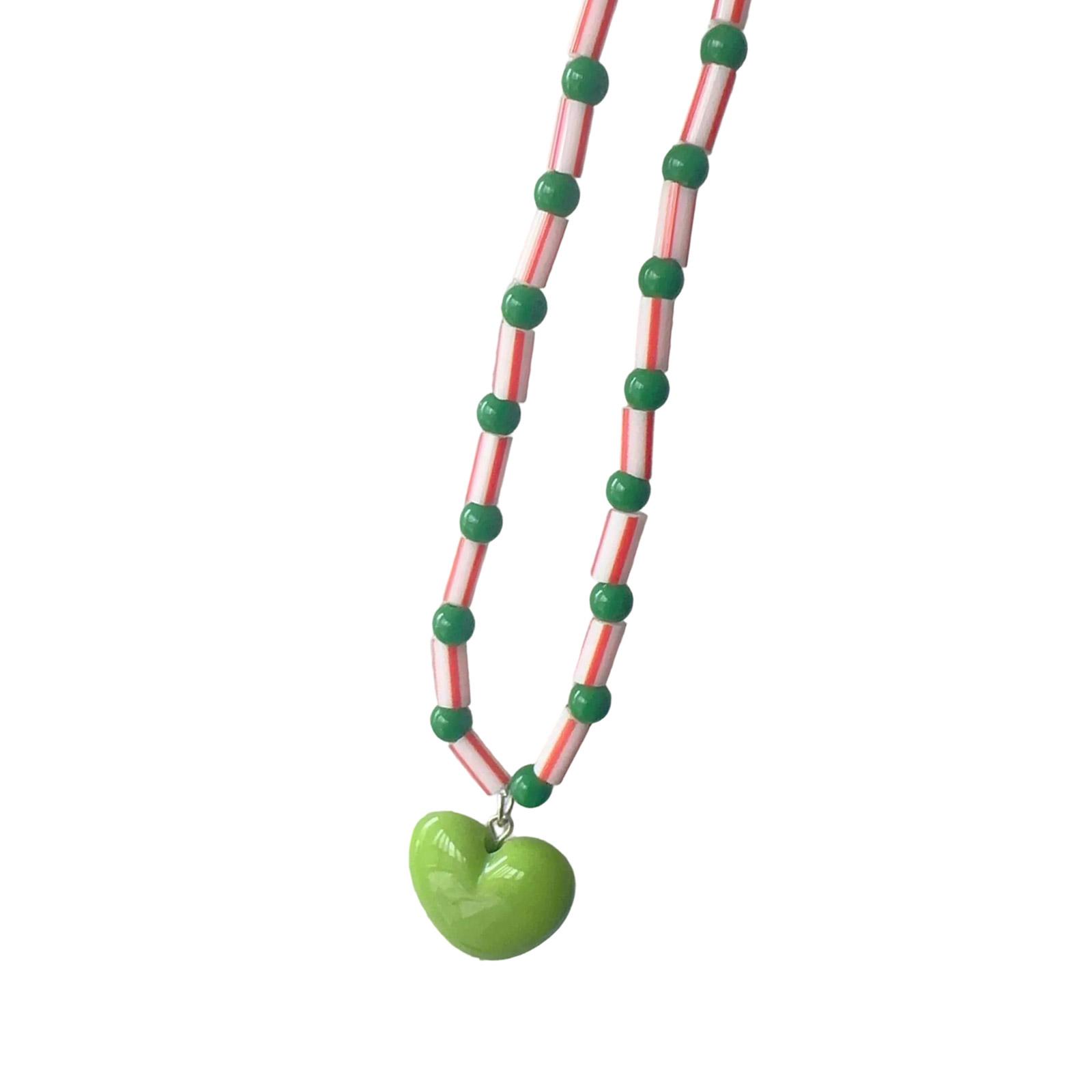 

Heart Pendant Necklace Adjustable Chain Necklace Stylish Bead Chain Necklace Resin Texture Neck Jewelry for Woman Girl зелёный