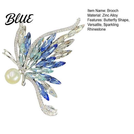 Sparkling Butterfly Brooch Faux Crystal Imitation Pearl Inlay Alloy Shape