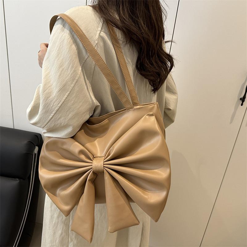 Fashion Shoulder Bag, 2025 New Korean Version Bow Commuting Tote Bag, Solid Color Versatile Casual Bags