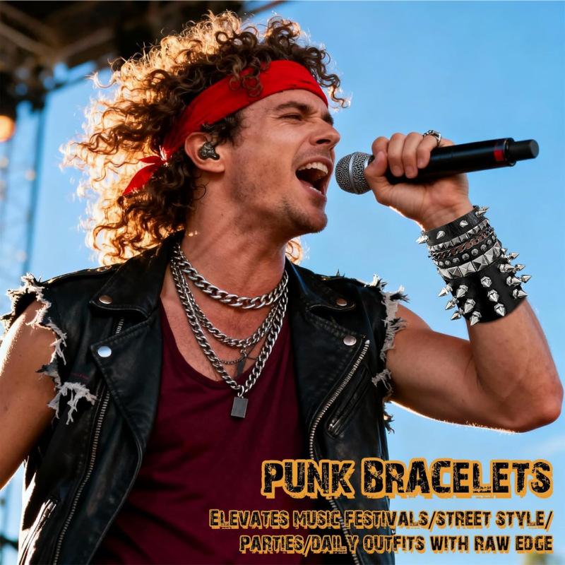 Punk-Stil Nieten Nieten Statement Armband Mehrlagig Herren Leder Armband