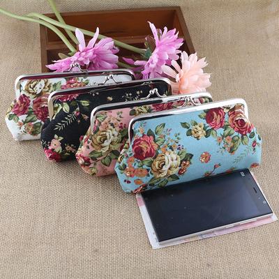 Cloth Ladies Wallet Long Large Rose Canvas Purse Single Layer Clutch Phone Bag