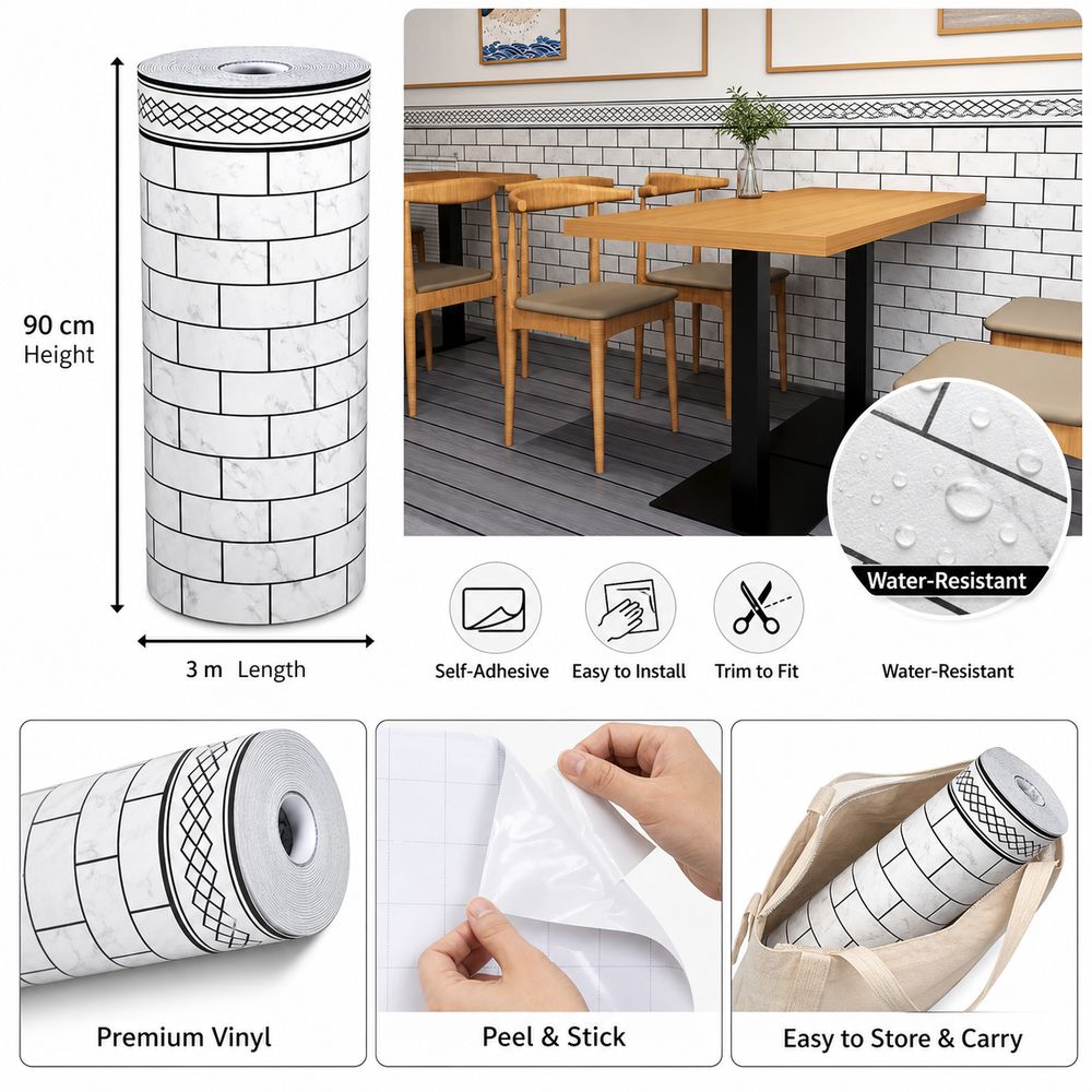 Self Adhesive Imitation Ceramic Tile Stickers Waterproof Wall Panel Sticker Home Wall Renovation