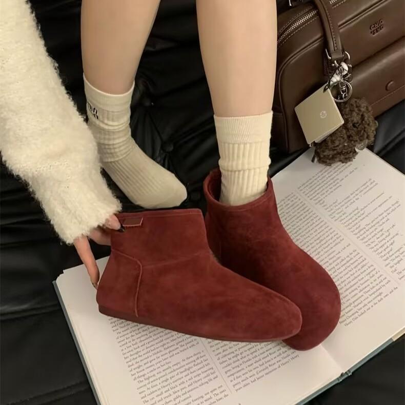Women's Large Size Soft Sole Heightening Winter Warm Fur One Anti-slip Snow Boots Plush Lined Ankle Boots Outdoor Sports Cotton Boots