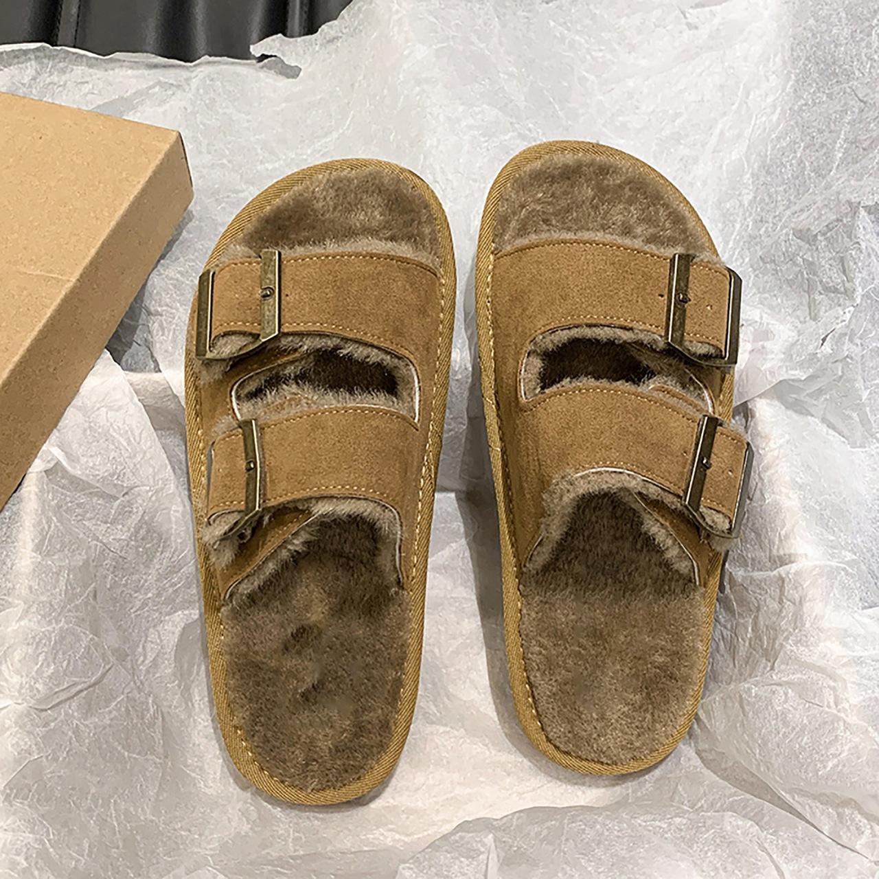 

Thick-soled Mao Mao slippers women s shoes autumn and winter wear 2024 fashion soft-soled Boken cotton slippers Mao Mao shoes 40 коричневий