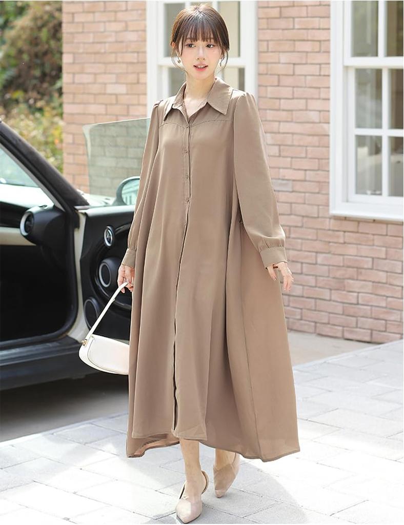Collecala 2025 Kimono Shirt Comfortable Solid Dress with Waist Perfect for Spring and Autumn Spring/Summer Women's Dress, Color, Button-Down Front,