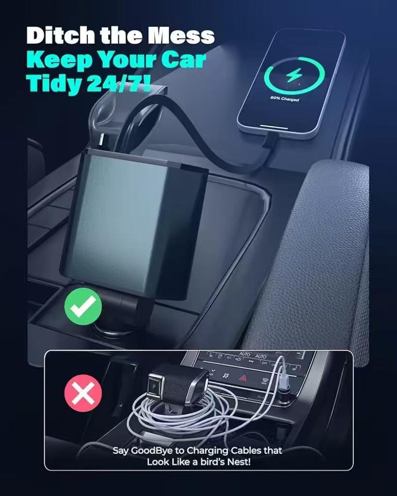 120W Retractable 1-to-3 Fast Car Charger