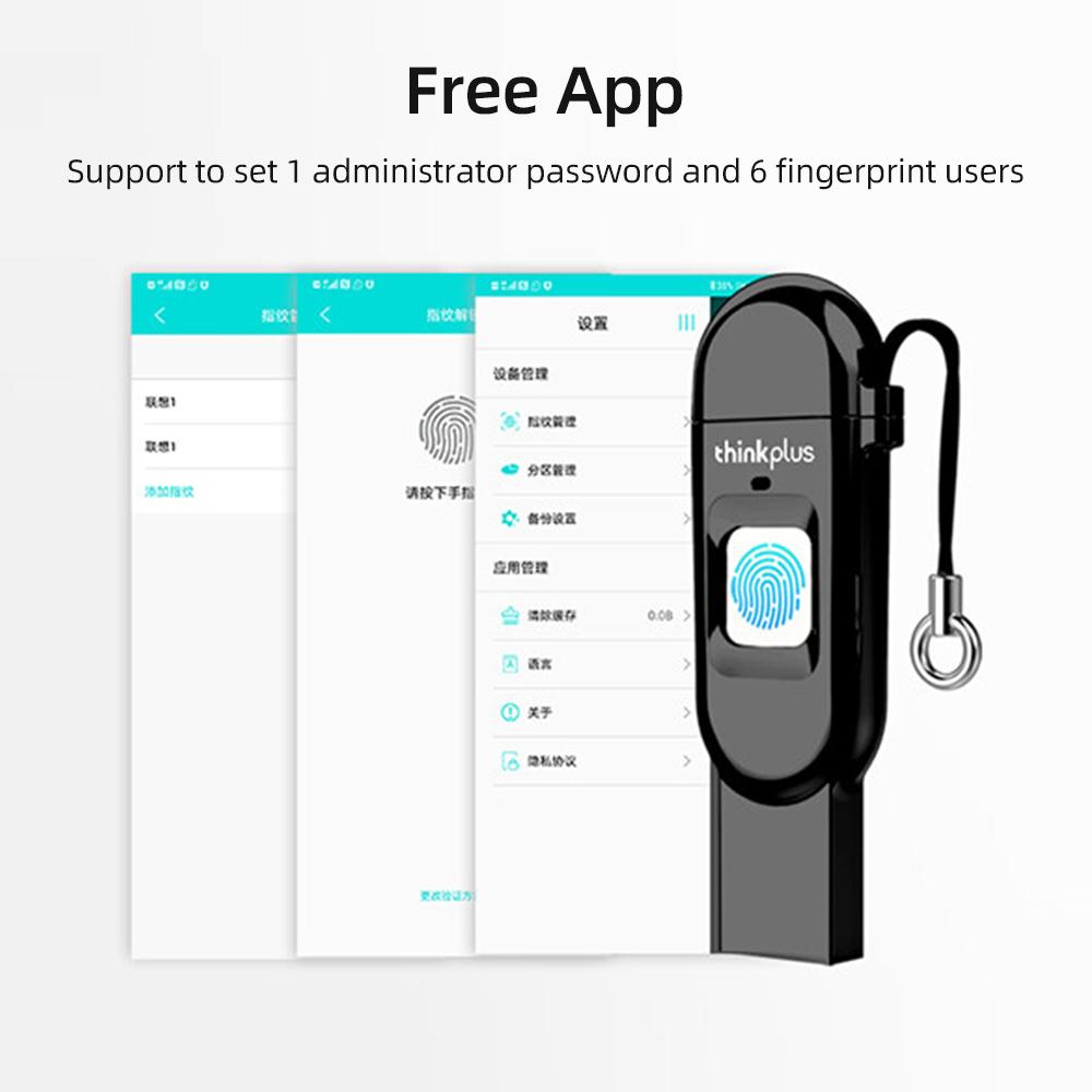 Lenovo ThinkPlus Fingerprint Encrypted USB Drive Dual Interface Type C USB 3.0 for Phone Tablet PC Office
