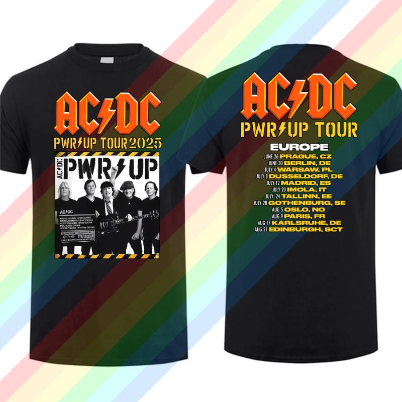 2025 Nové pánské tričko Ležérní AC Pwr Up World Tour DC EUROPE 2025 Tričko Grafické Letní Krátký rukáv Cool Tričko