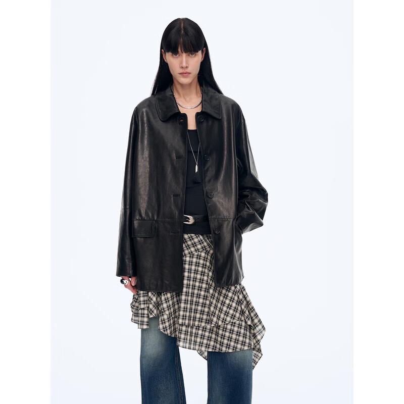 Fu Zhi'en Retro Leather Blazer Trench Coat