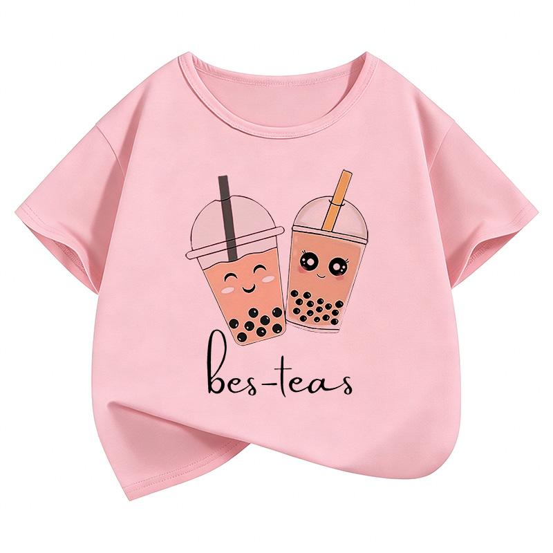 Kawaii Tea Design Cartoon T Shirts Short Sleeve Kids Children's T-shirt Boys Girls Summer Spring Casual Top Tee Shirt