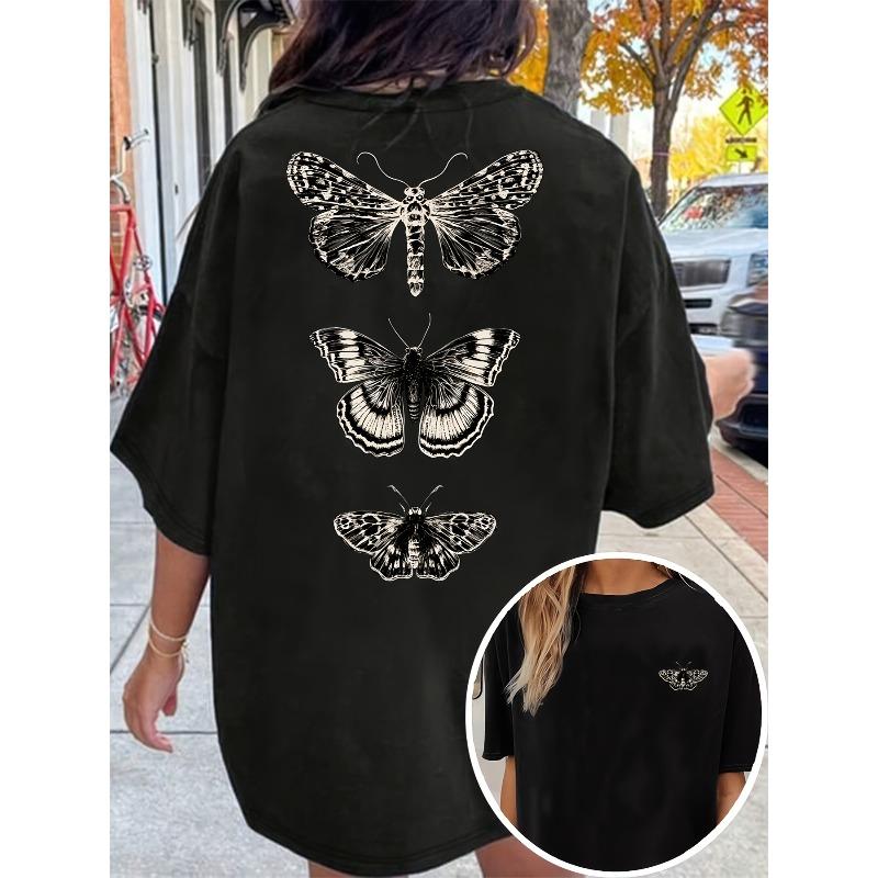 

Casual T-Shirt for Women Featuring a Loose Fit, Butterfly Design, with a Round Neck And Short Sleeves, Made from High-Stretch Material S чёрный