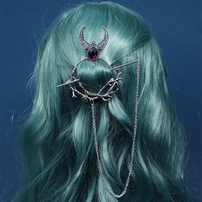 Chencui Agrafe de păr stilate retro vrăjitoare cu strasuri vikinge – accesorii de păr unice și elegante pentru fete