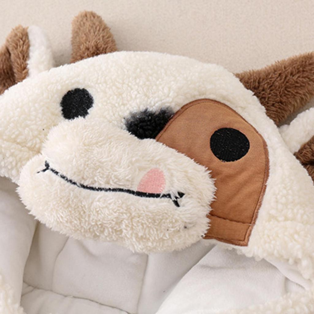 Baby Mädchen Jungen Winter Plüsch Overall Langarm Cartoon Kuh Print Reißverschluss Mit Kapuze Strampler