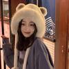 Cute bear ears hat scarf integrated women's winter versatile thickened warm hooded plush scarf tide
